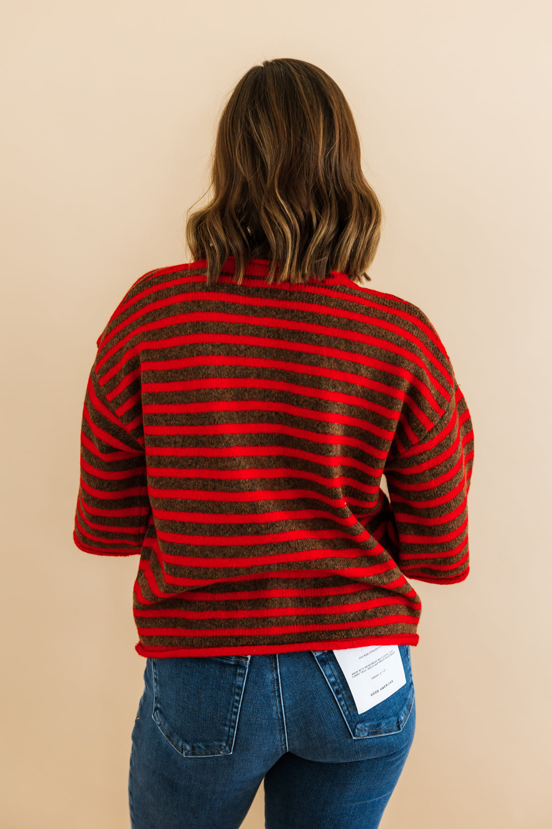Kelsey Striped Quarter Sleeve Cardi | Red Camel