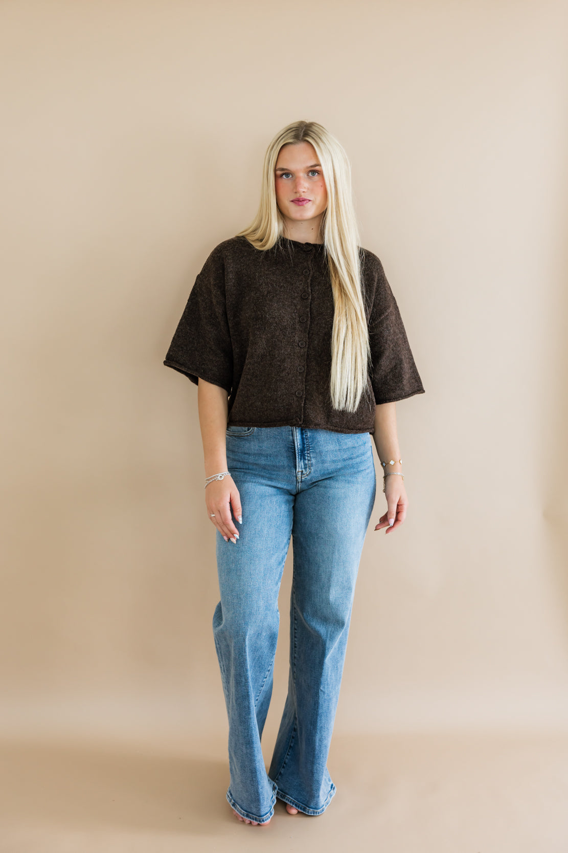 Kelsey Quarter Sleeve Cardi | Dark Brown