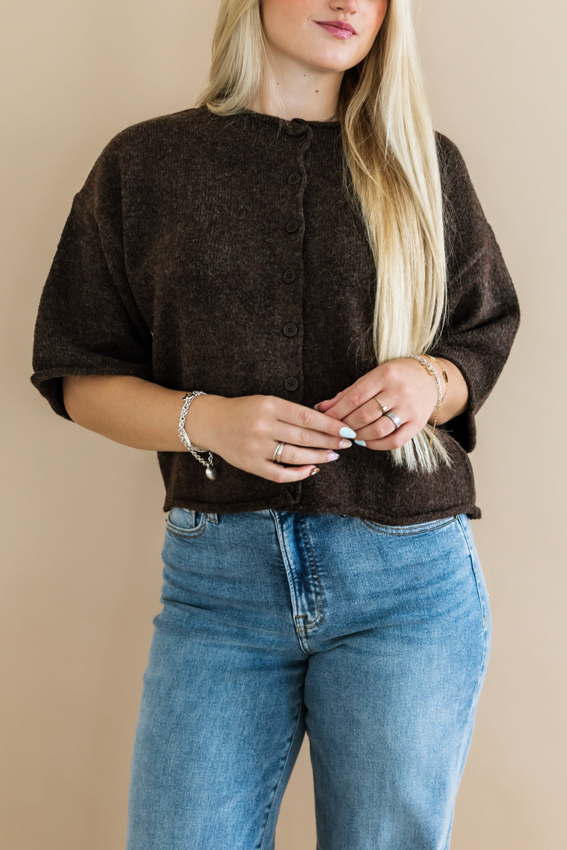 Kelsey Quarter Sleeve Cardi | Dark Brown