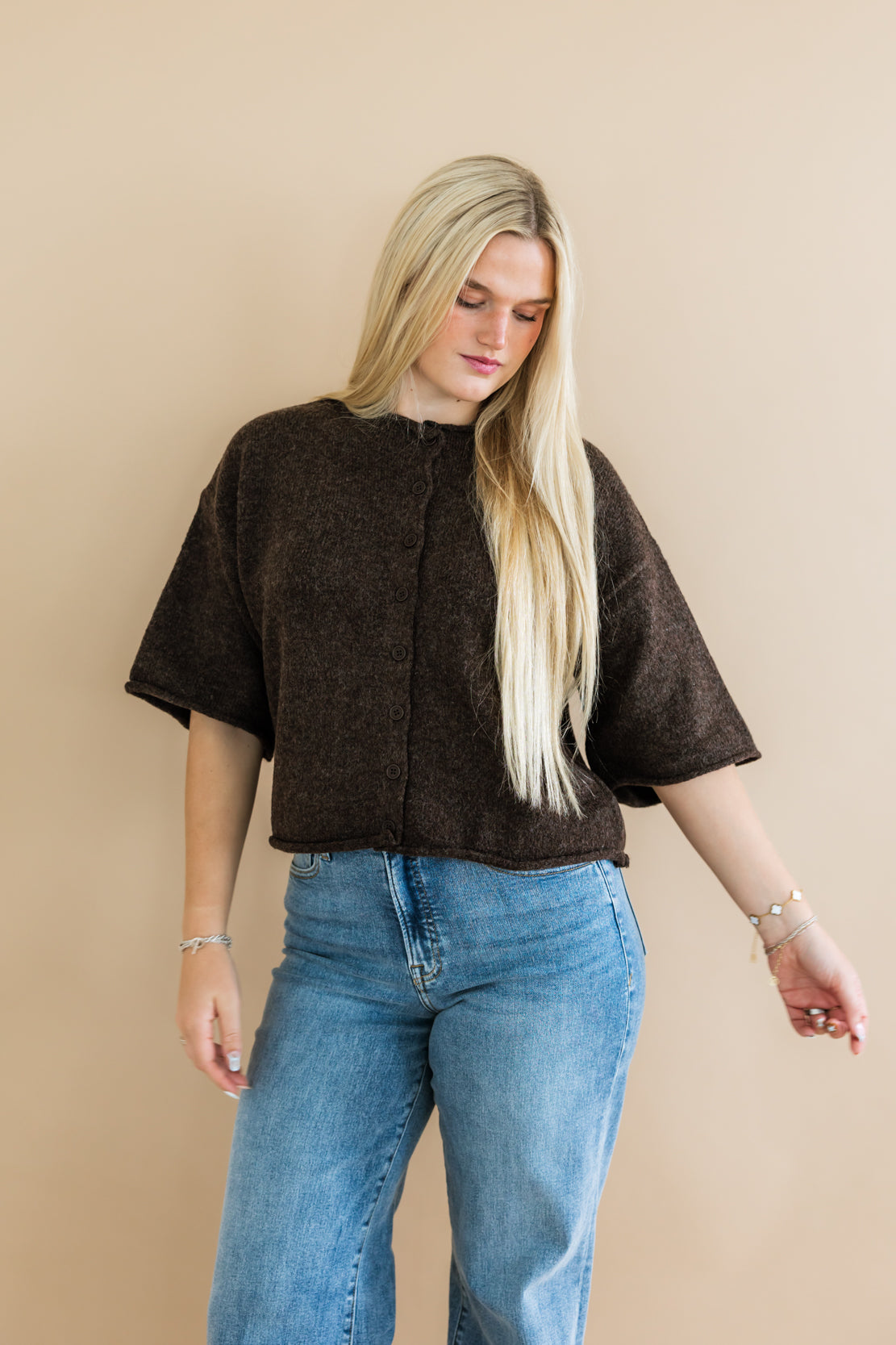 Kelsey Quarter Sleeve Cardi | Dark Brown