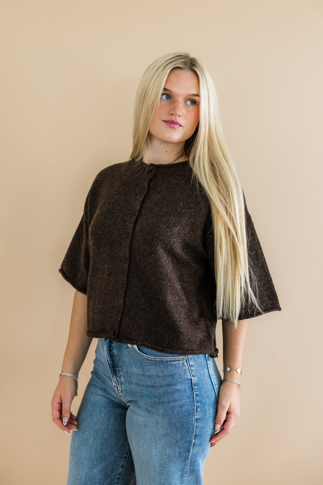 Kelsey Quarter Sleeve Cardi | Dark Brown