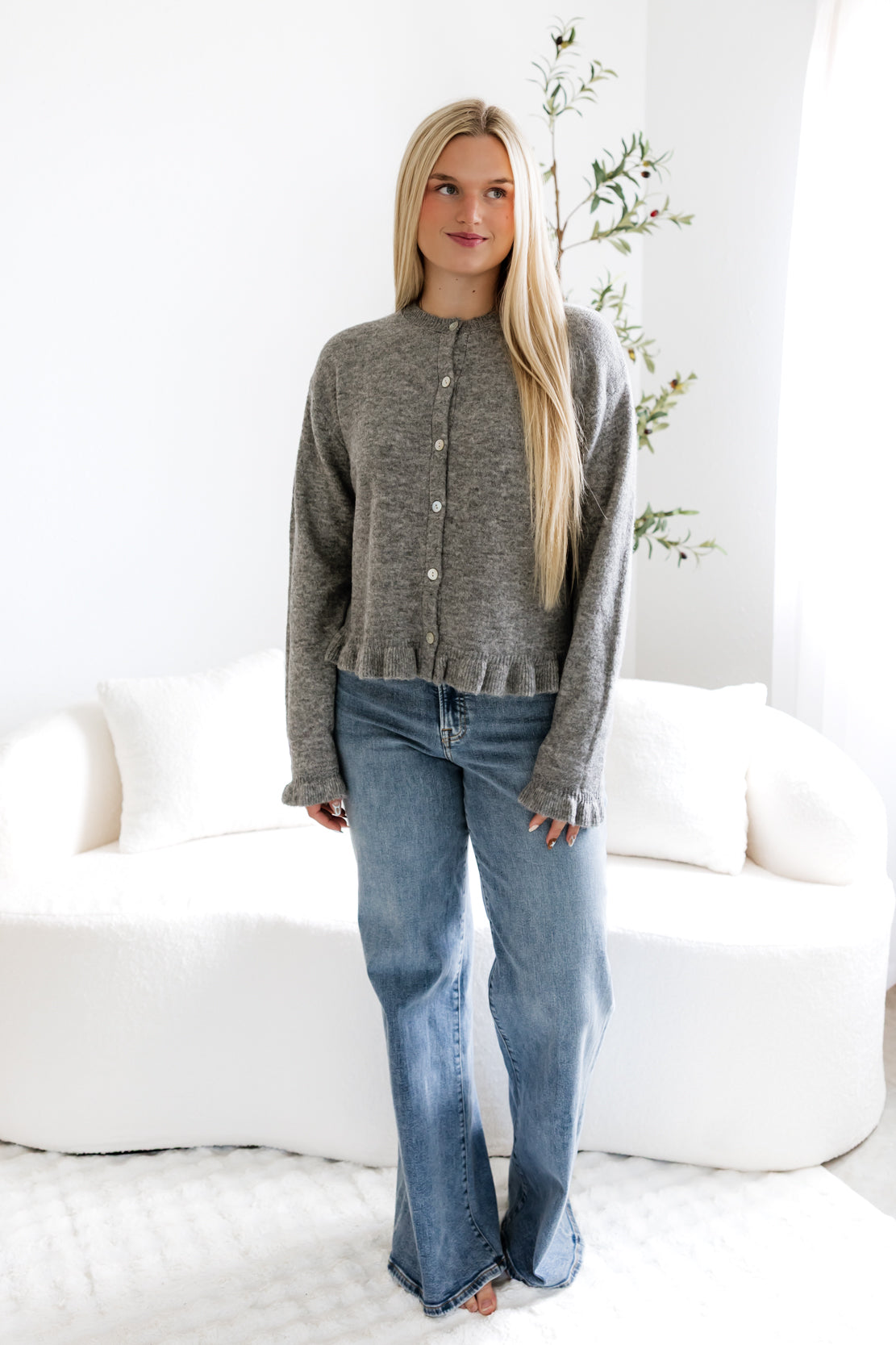 Tulle Button Up Sweater | Heather Grey