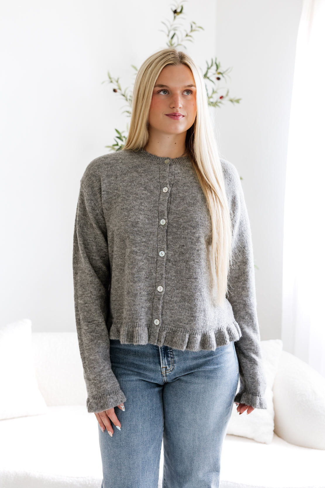 Tulle Button Up Sweater | Heather Grey