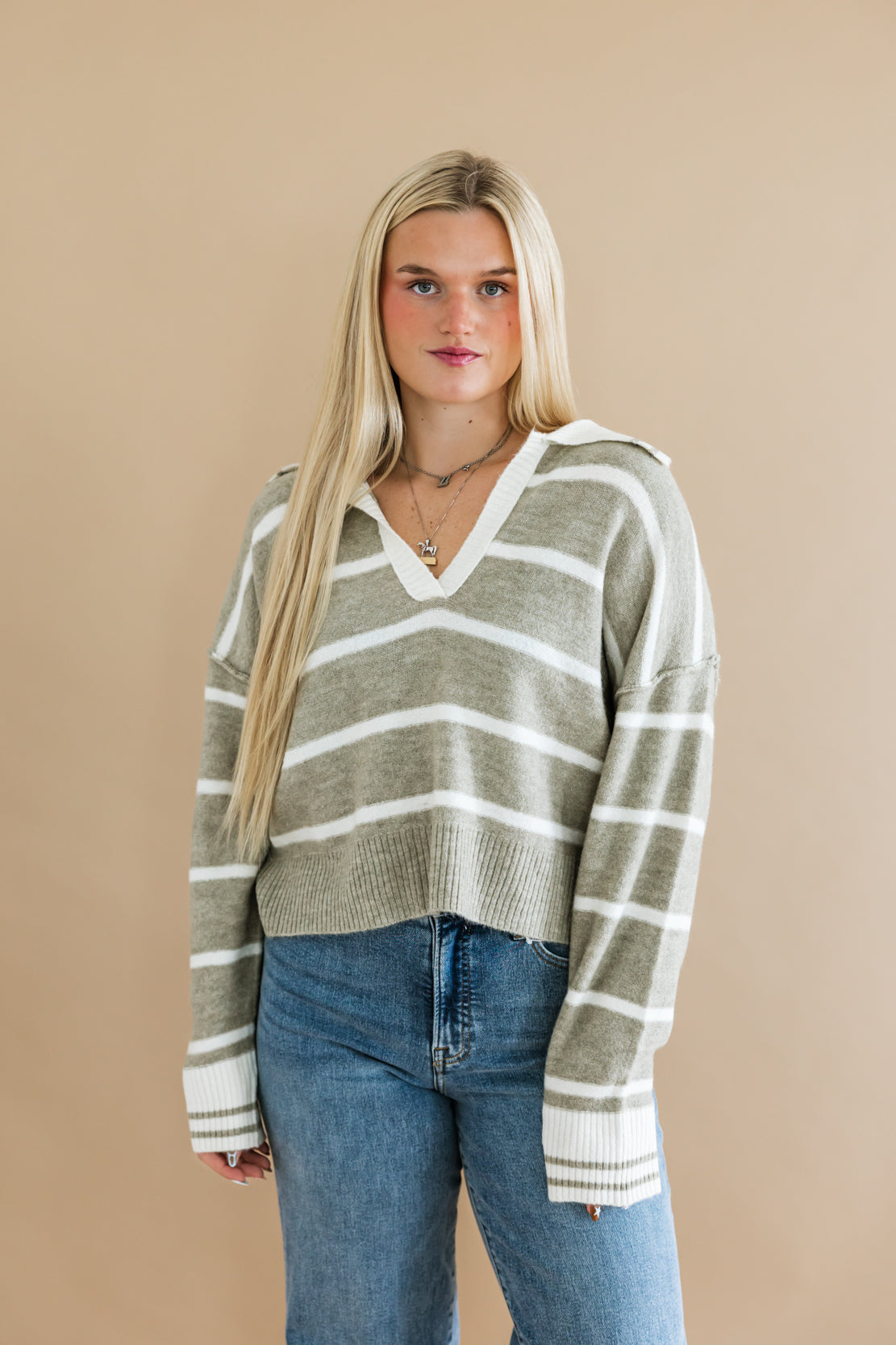 The Cheshire Striped Sweater | Light Olive