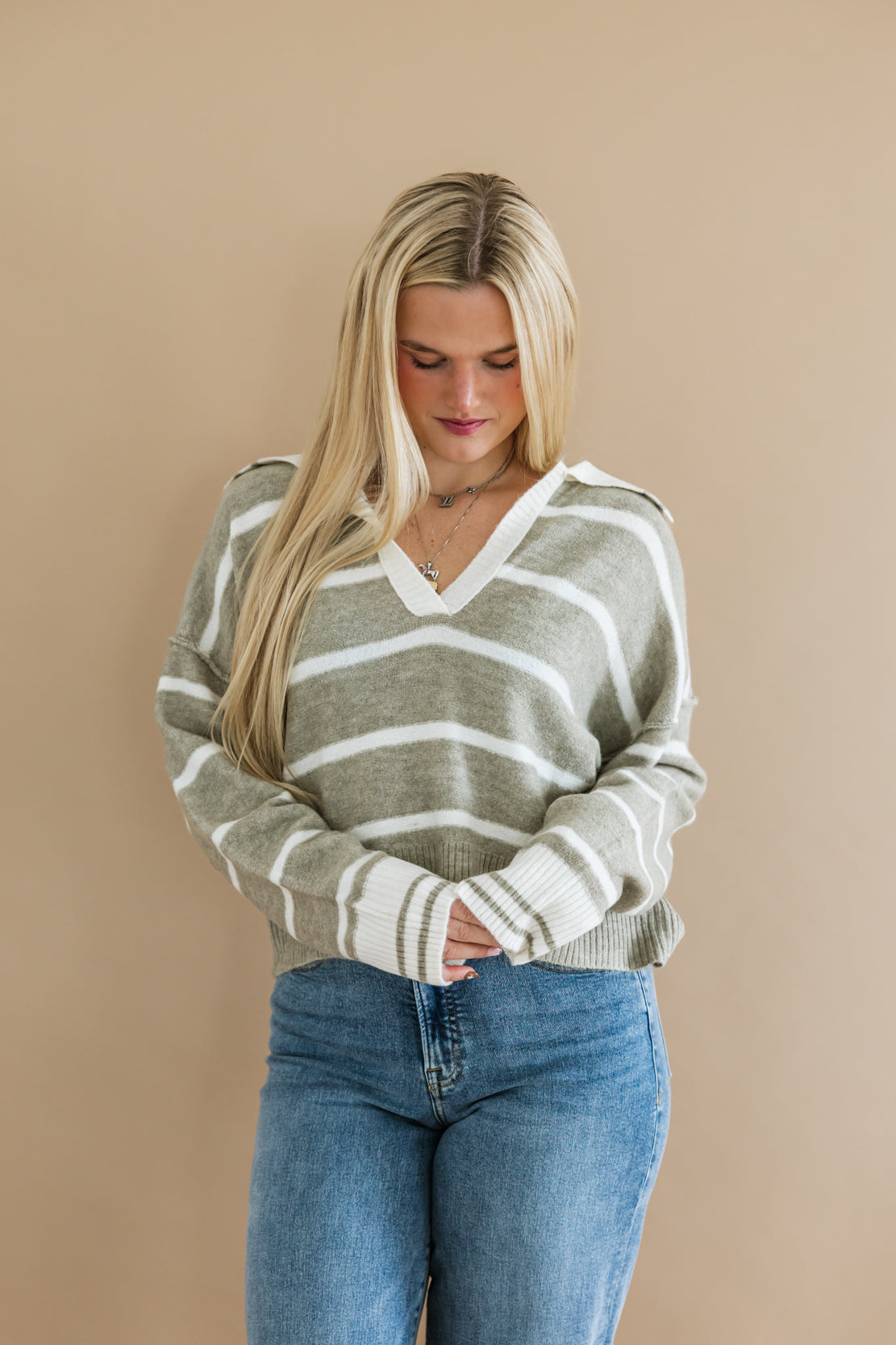 The Cheshire Striped Sweater | Light Olive