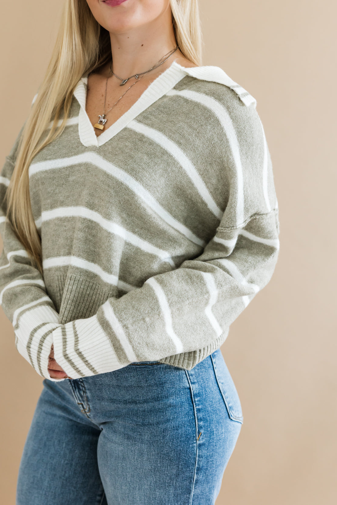 The Cheshire Striped Sweater | Light Olive