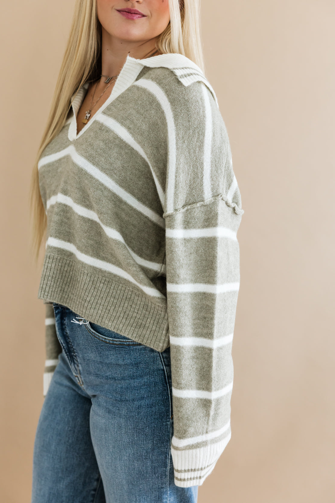 The Cheshire Striped Sweater | Light Olive