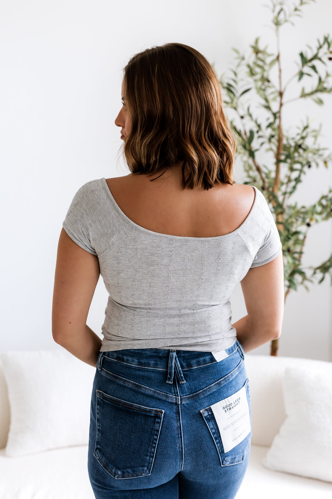 So Soft Pointelle Henley Top | Heather Grey