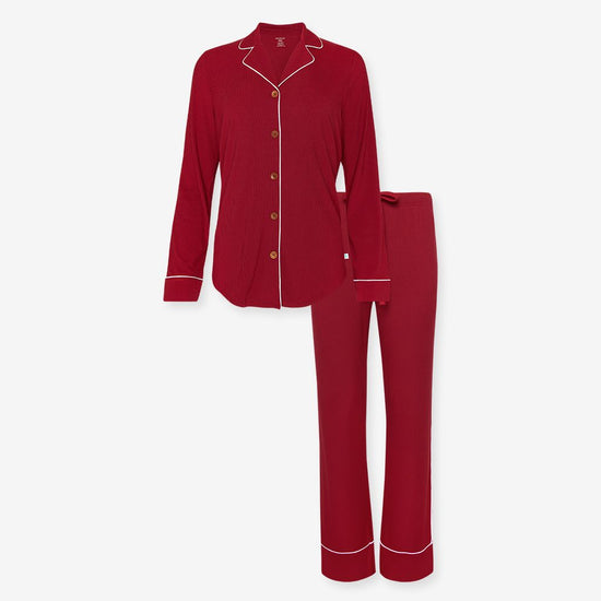 Posh Peanut Dark Red Solid Ribbed LS Pajama