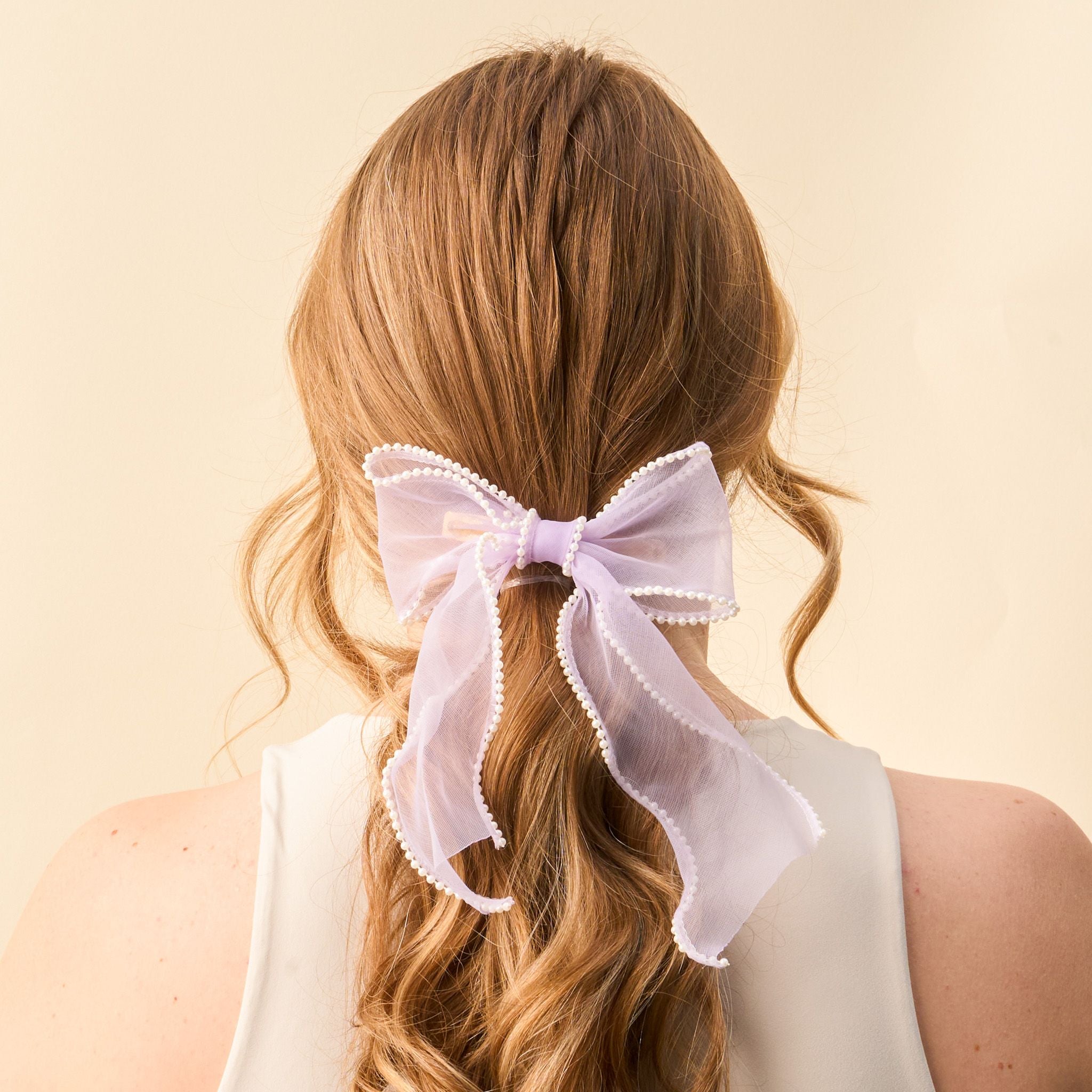 Sheer Pearl Hair Bow | Lilac