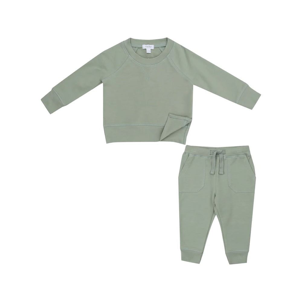 Angel Dear Raglan Sweatshirt & Jogger Set | French Terry Desert Sage Solid