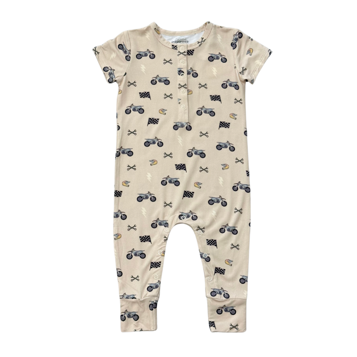 Babysprouts Short Sleeve Henley Romper | Dirt Bikes
