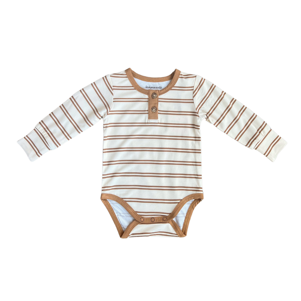 Babysprouts Long Sleeve Henley Bodysuit | Toffee Stripe