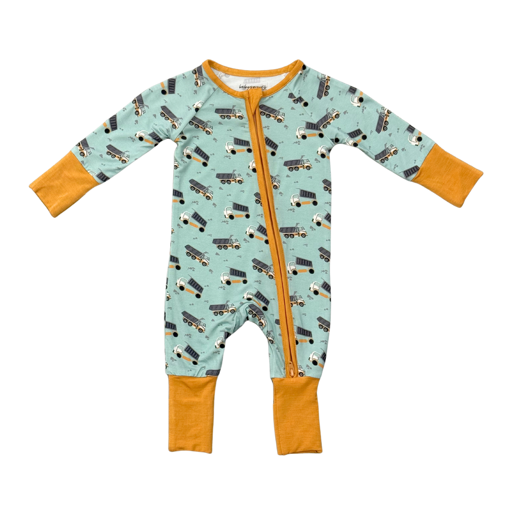 Babysprouts Long Sleeve Zip Romper | Dump Trucks