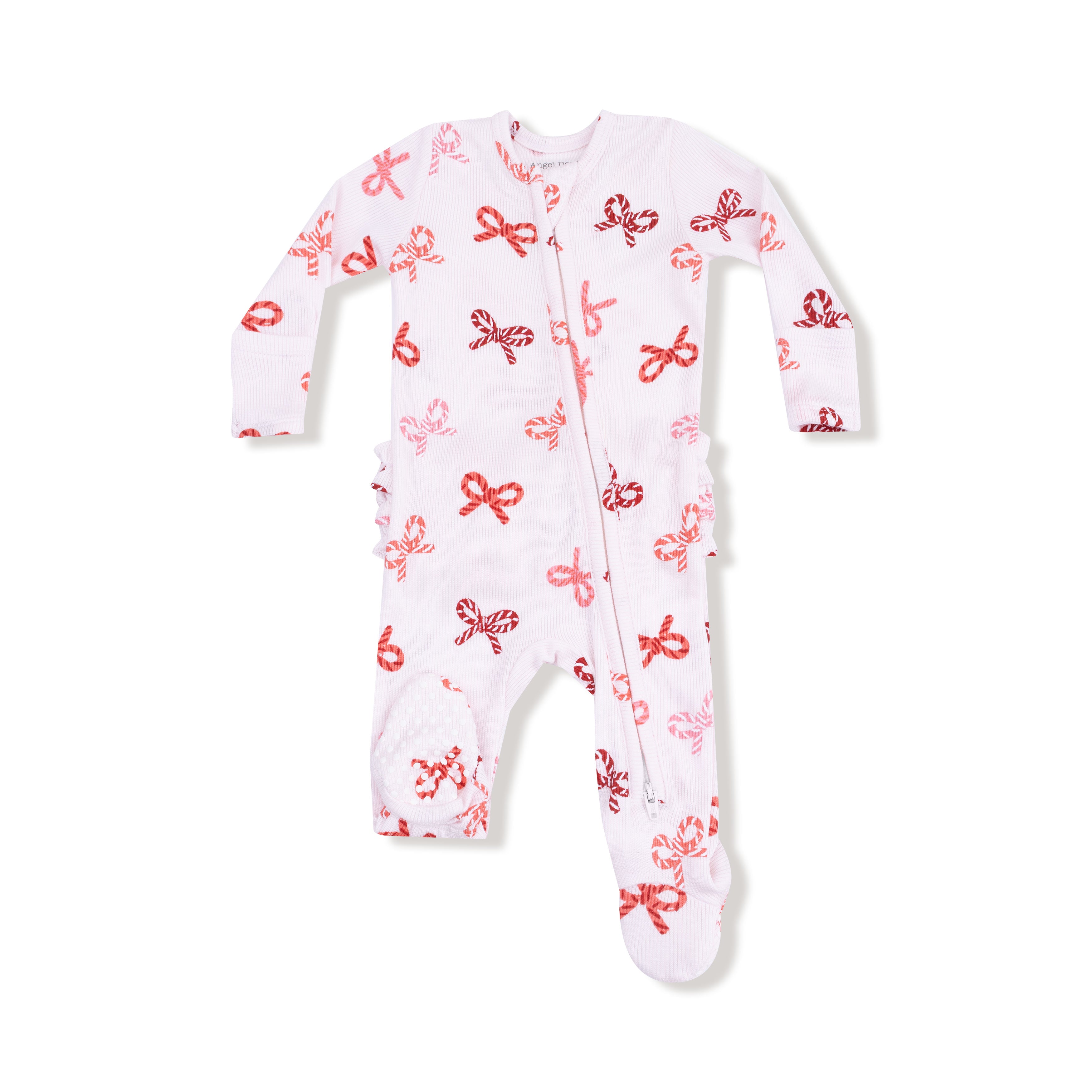 Angel Dear 2 Way Zipper Footie | Candy Cane Bows