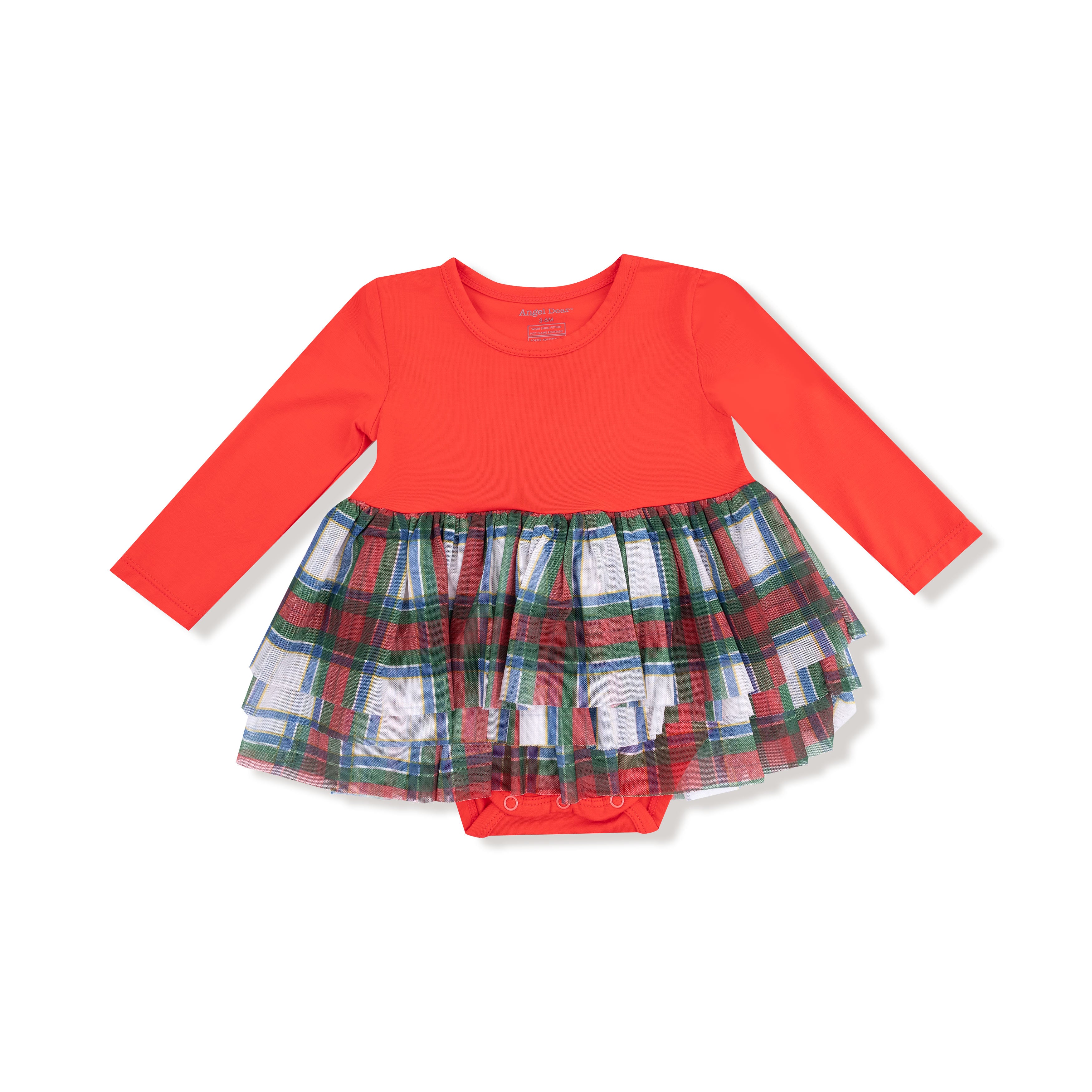 Angel Dear L/S Tutu Bodysuit | Holiday Plaid