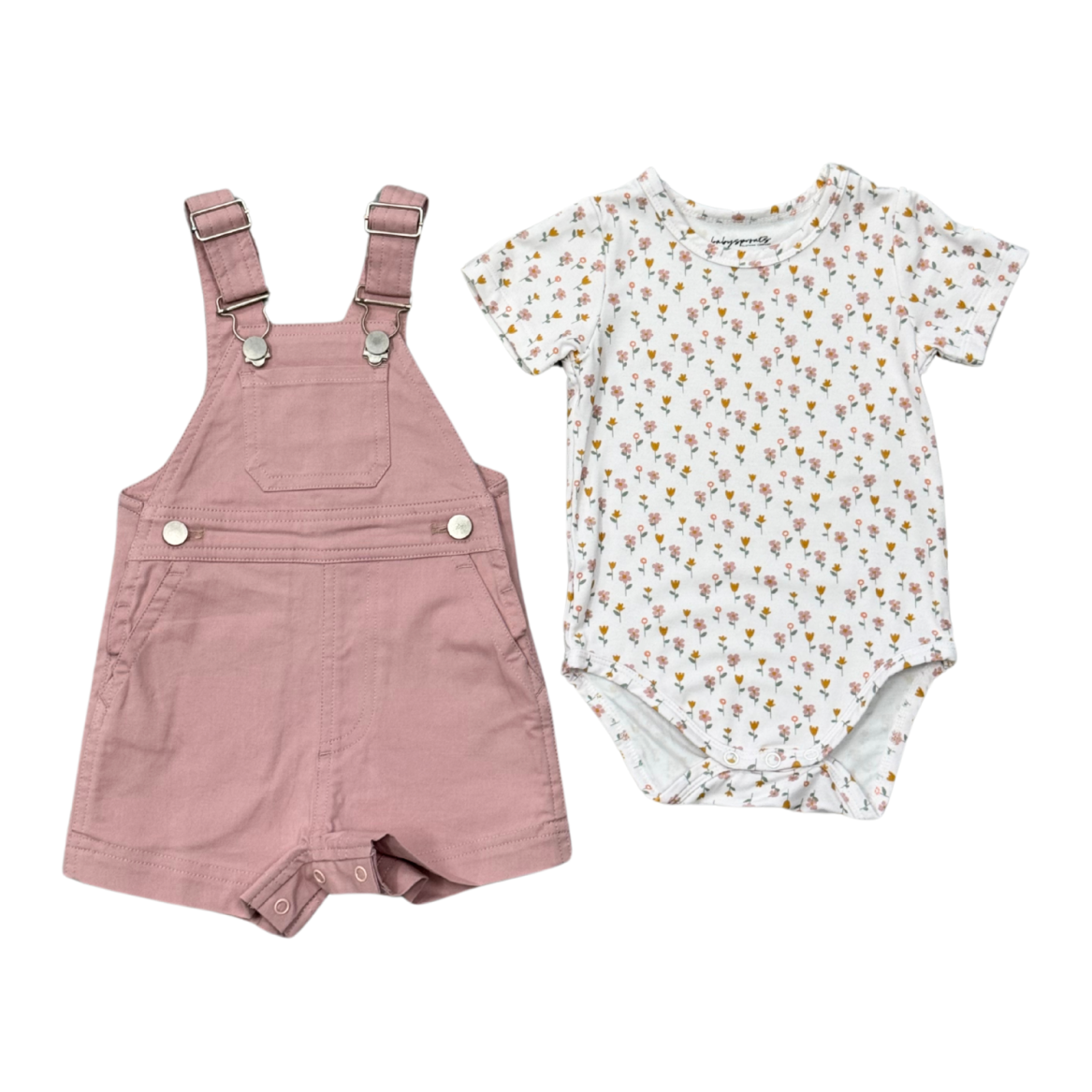 Babysprouts Cotton Overalls Set | Spring Mauve/Mini Daisy