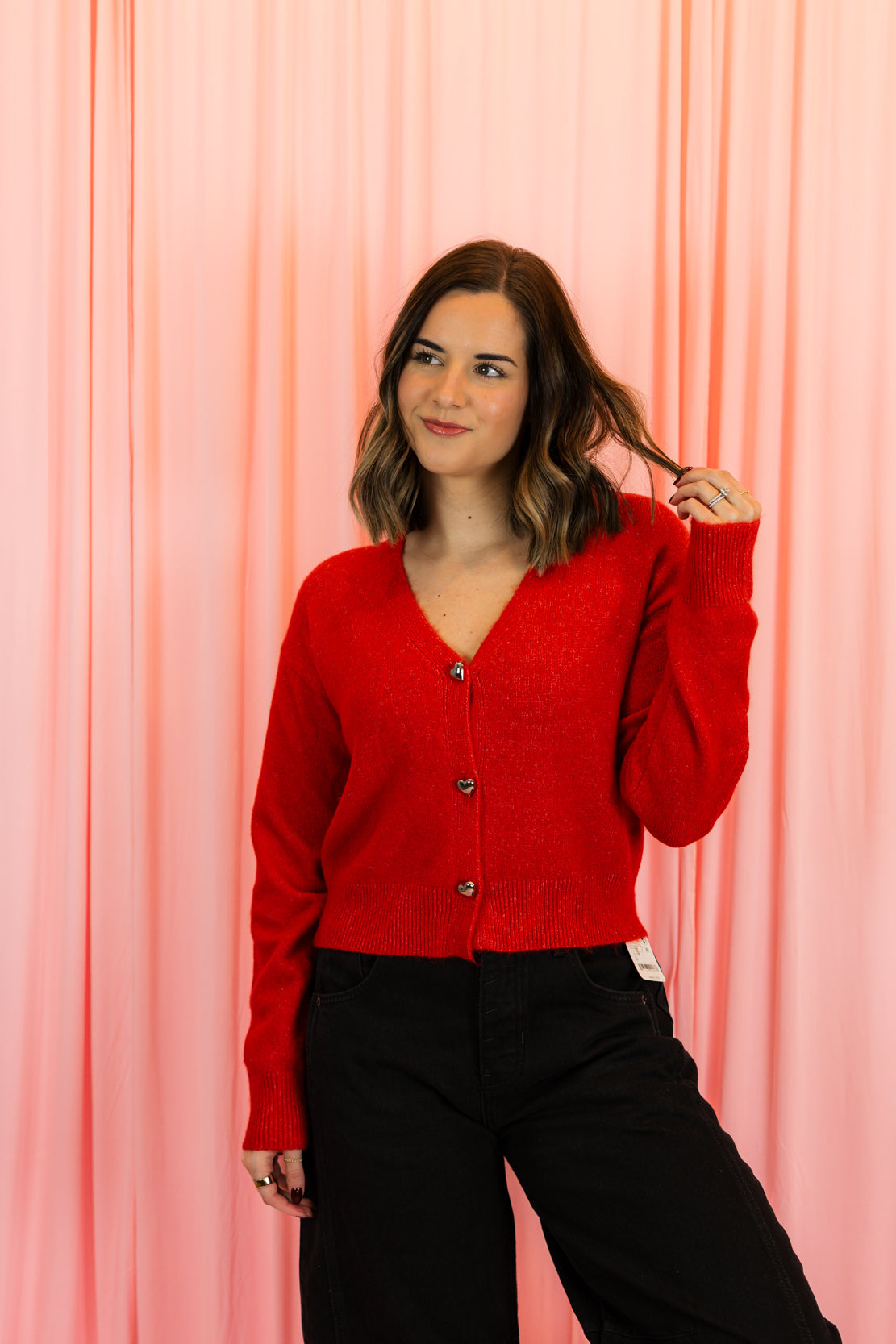 Heart Button Cardigan | Red