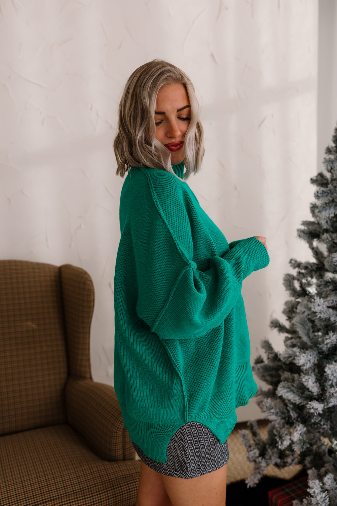 Ryder Side Slit Oversized Sweater | Kelly Green