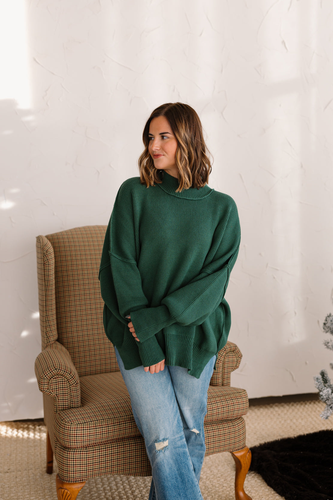 Ryder Side Slit Oversized Sweater | Dark Green