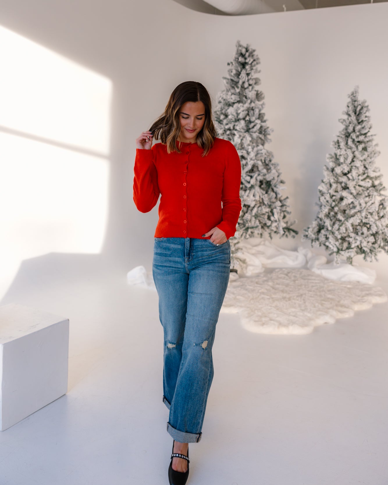 Amber Button Down Cardi | Bright Red