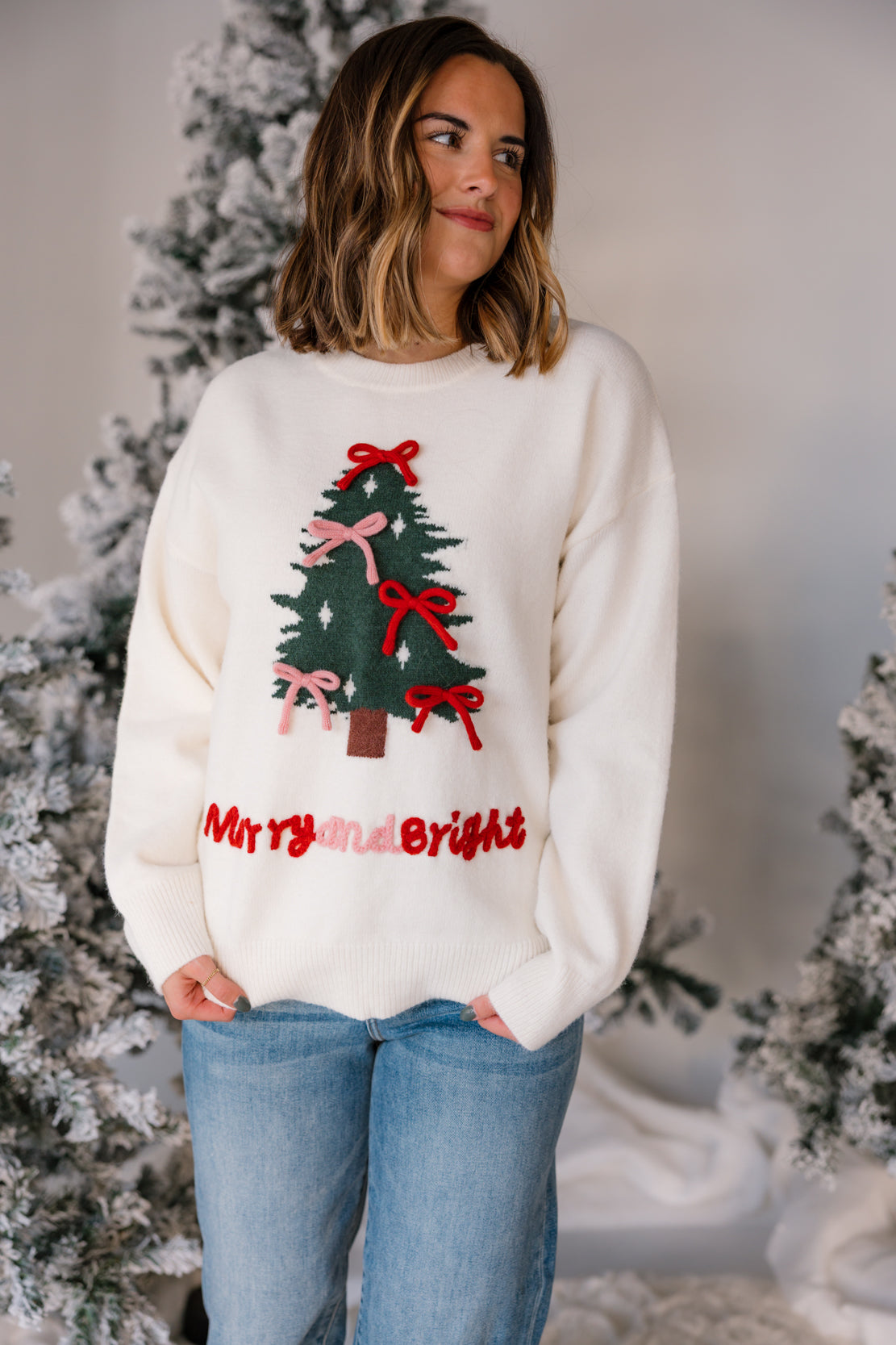 Christmas Tree Graphic Sweater | Cream