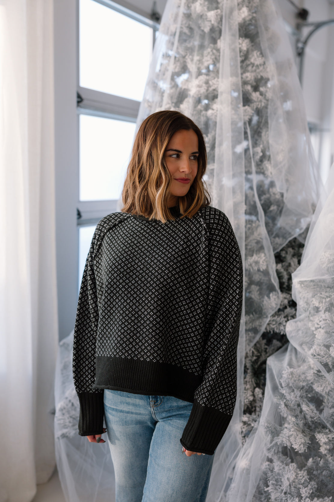 Jade Printed Sweater | Black/White