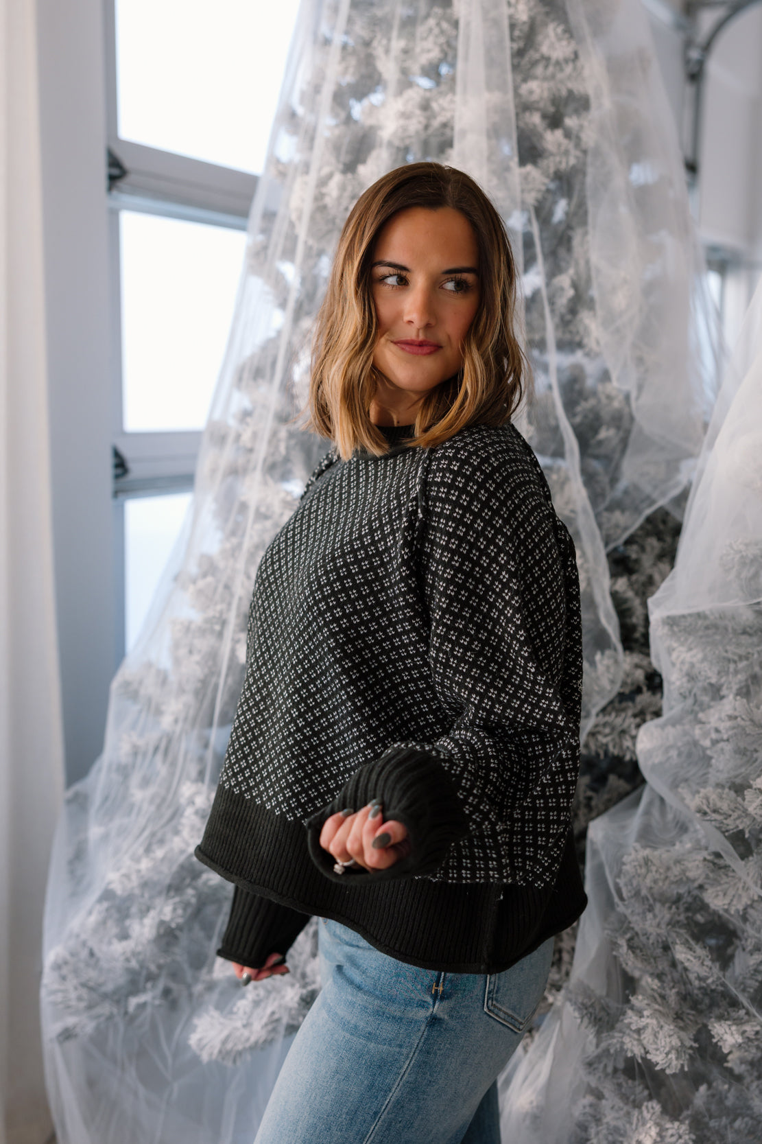 Jade Printed Sweater | Black/White