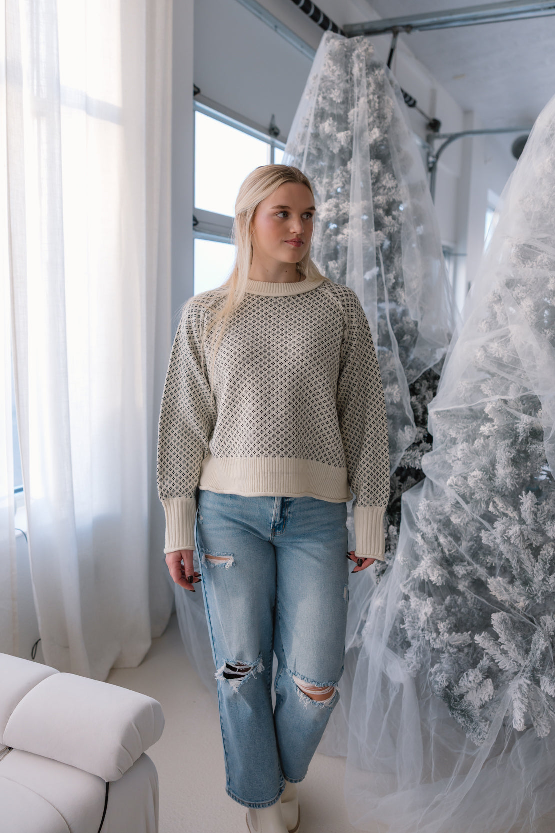 Jade Printed Sweater | Cream/Black