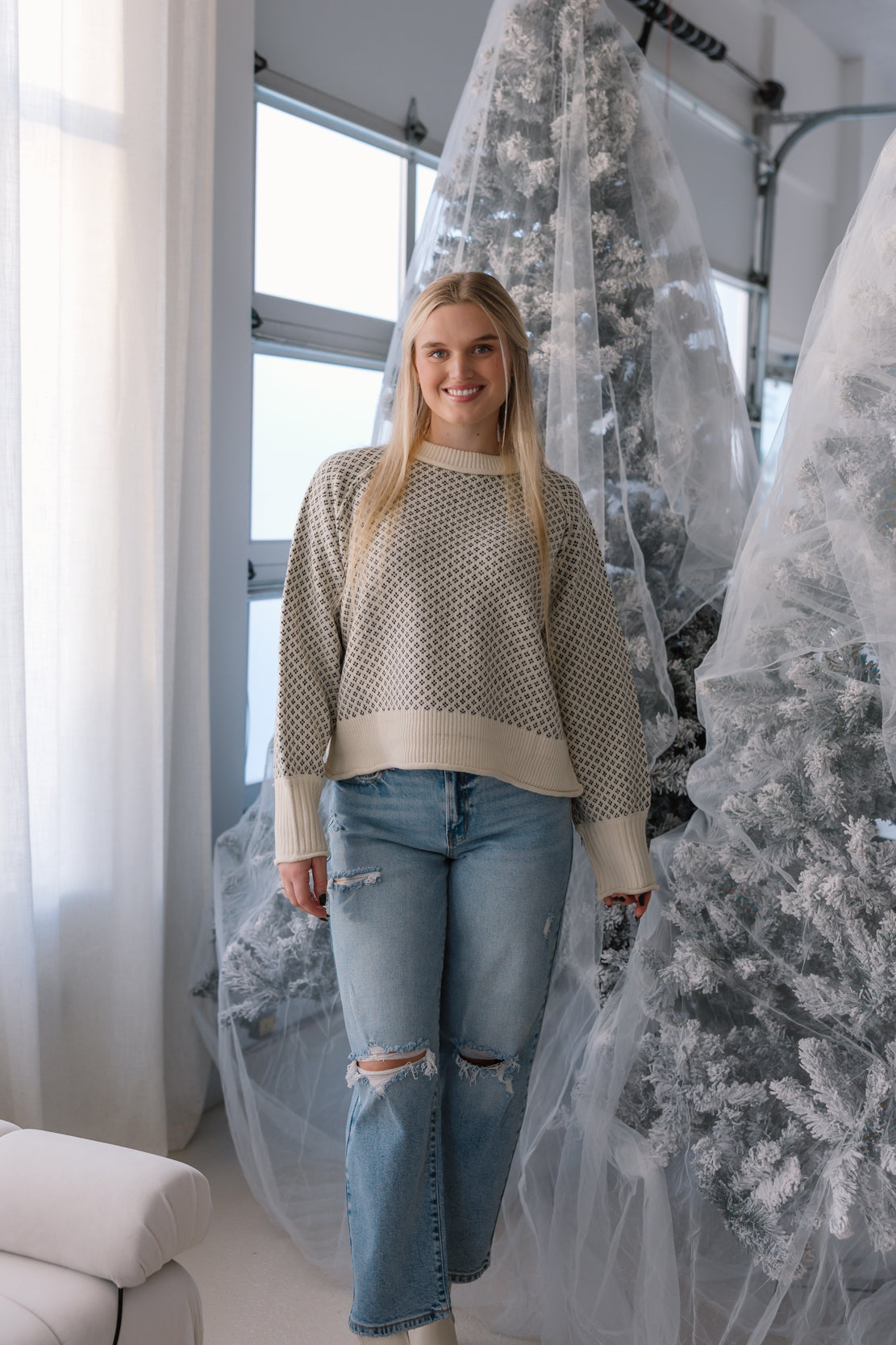 Jade Printed Sweater | Cream/Black