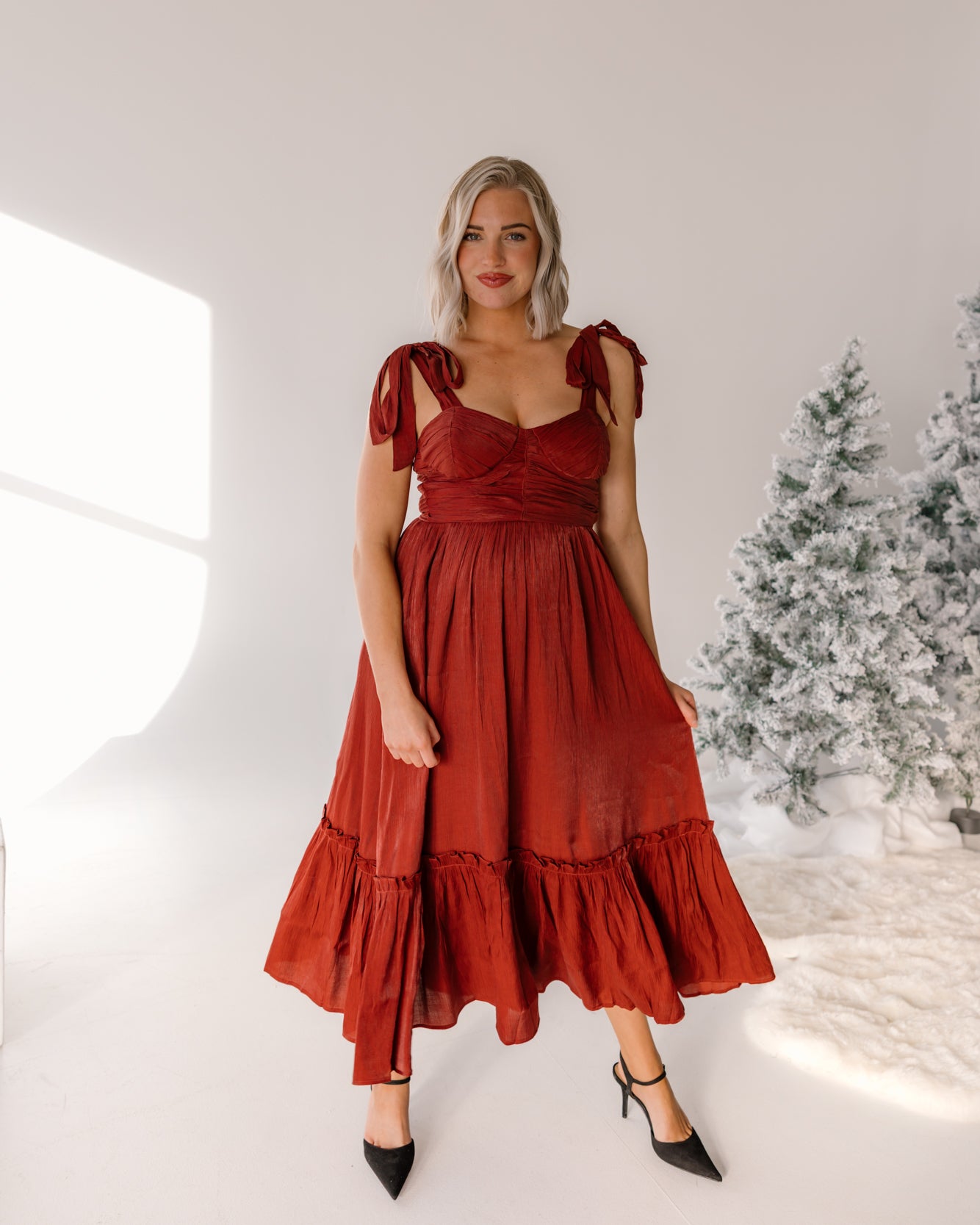 Cassidy Ruffle Midi Dress | Burgundy