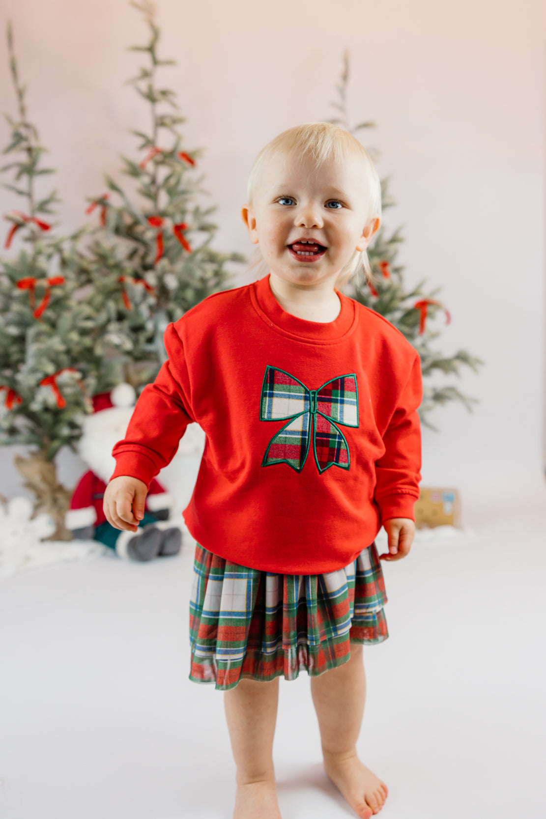 Angel Dear Sweatshirt w Ribbed Cuffs | Holiday Plaid