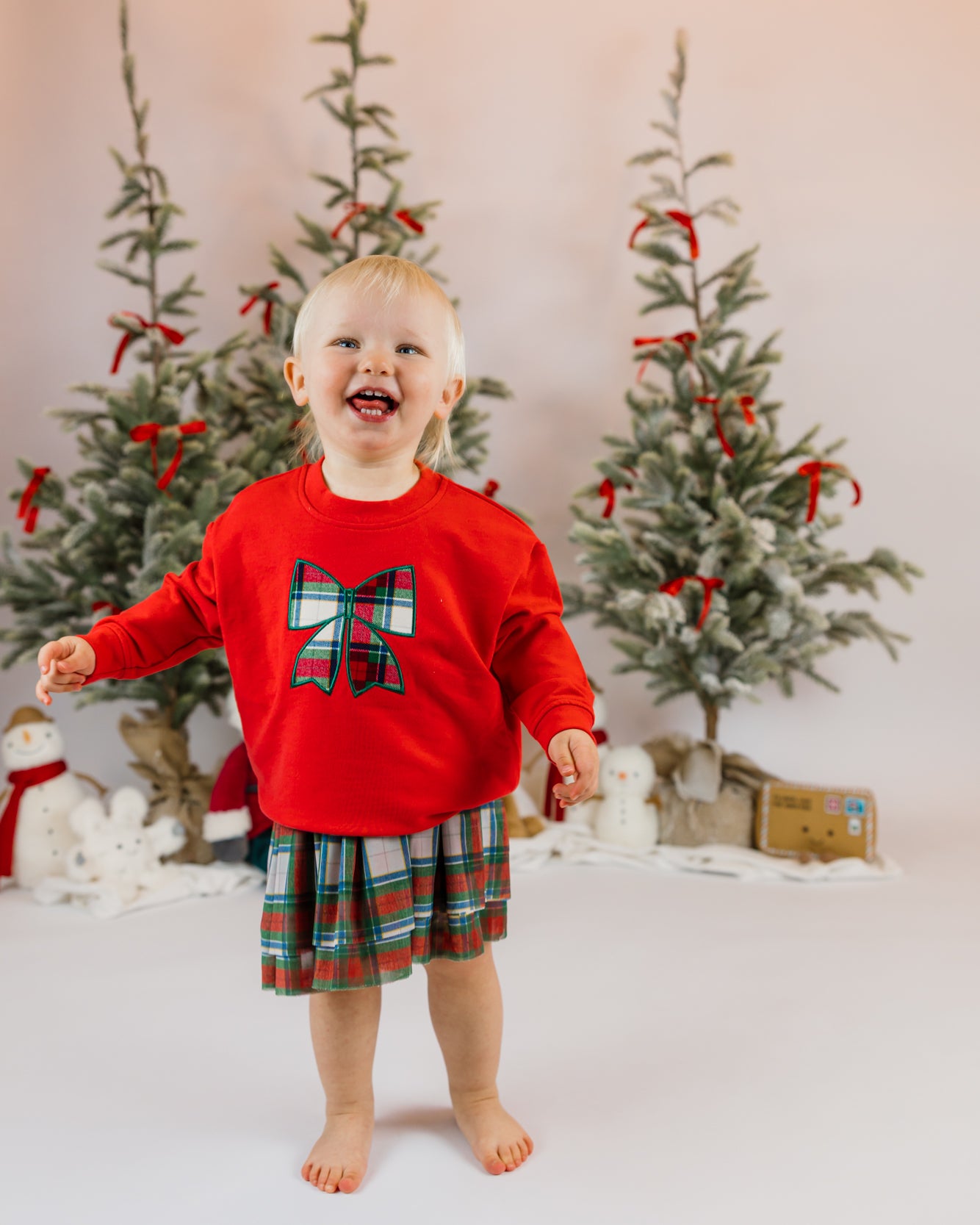 Angel Dear Sweatshirt w Ribbed Cuffs | Holiday Plaid
