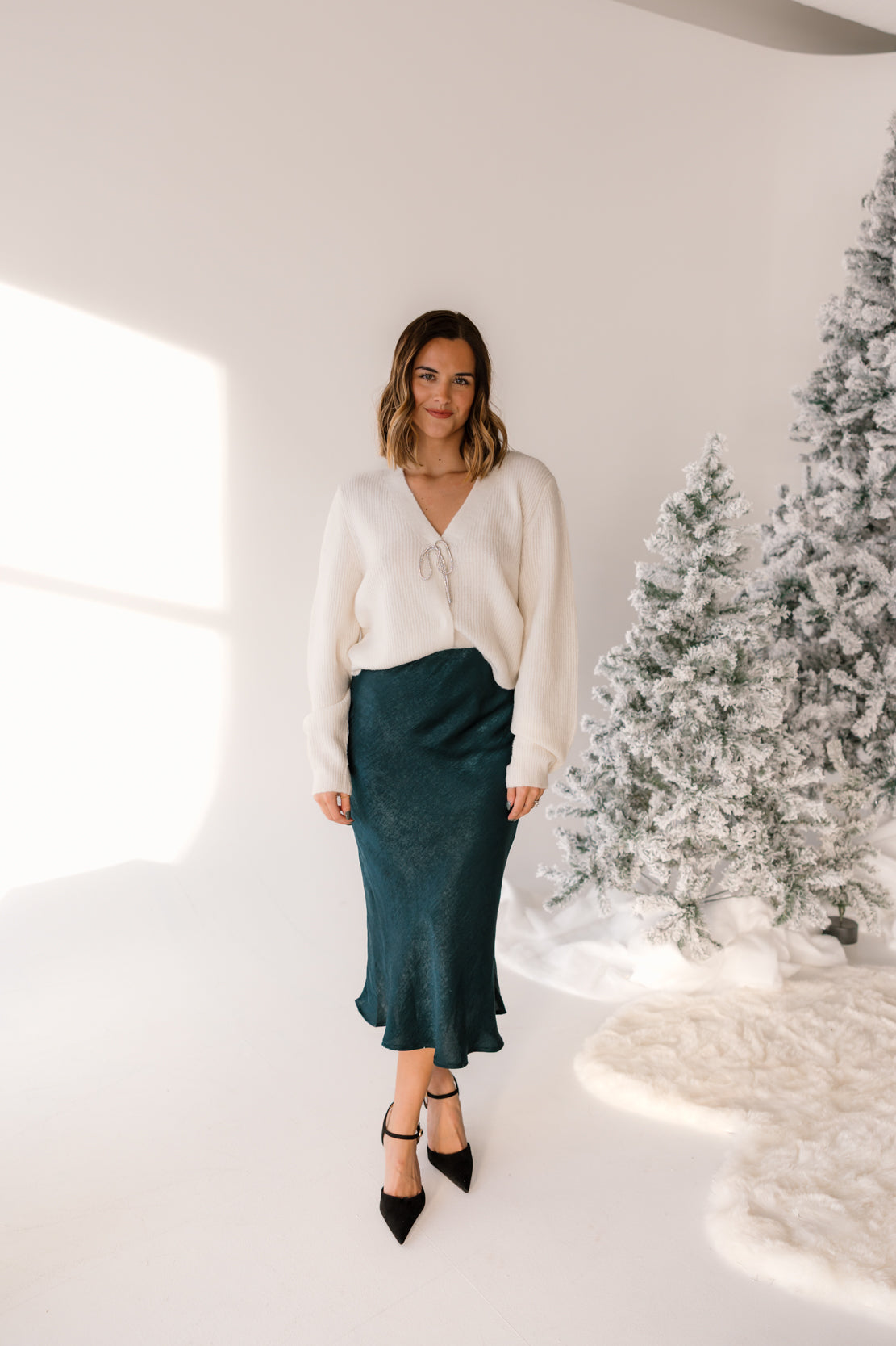 Brylee Satin Midi Skirt | Green