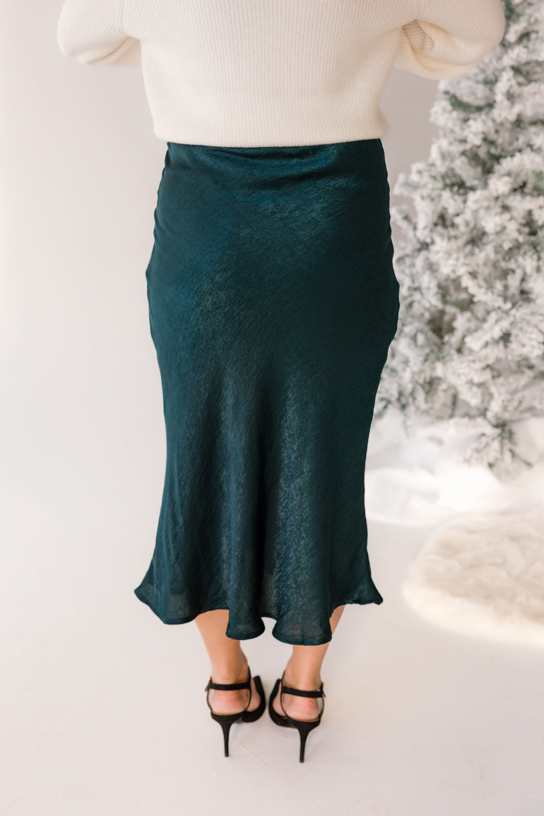 Brylee Satin Midi Skirt | Green