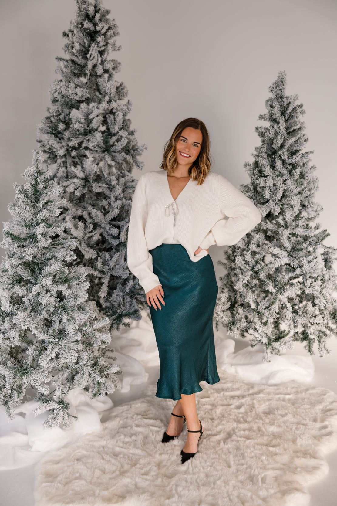 Lily Sparkly Bow Embellished Cardigan | Cream