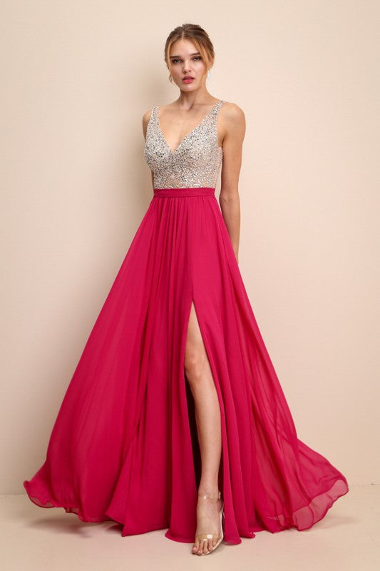 Load image into Gallery viewer, W19230 Prom Dress Fuschia

