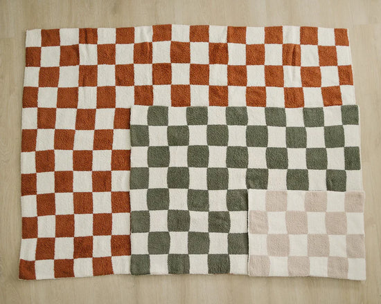 Rust Checkered Plush Blanket | Child/Adult