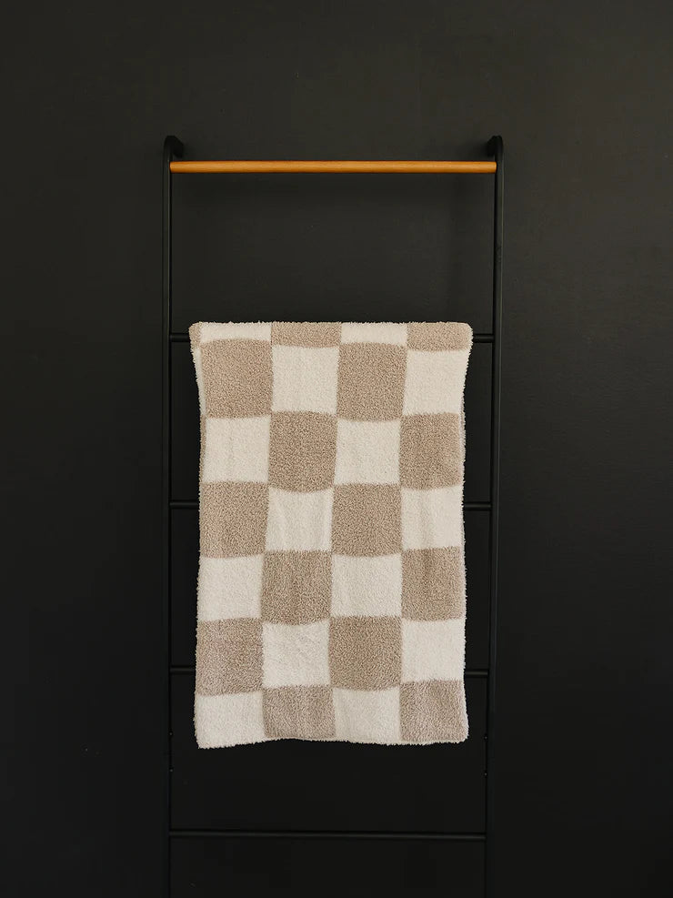 Taupe Checkered Plush Blanket | Child/Adult 45x60