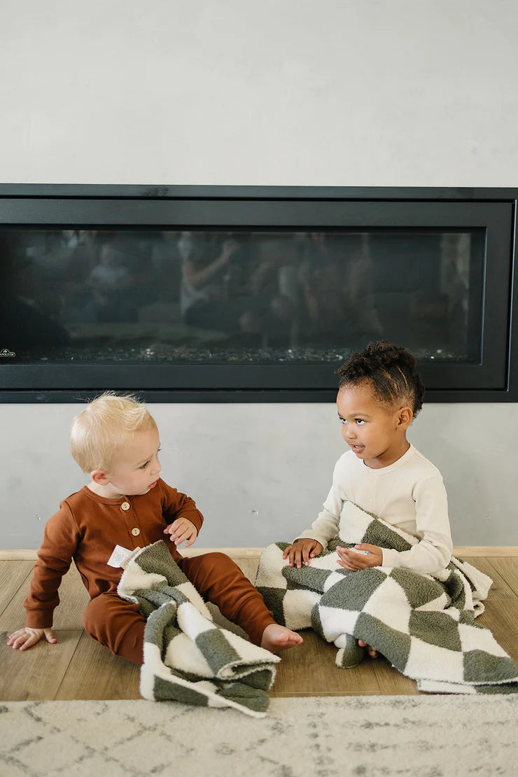 Green Checkered Plush Blanket | Lovey 15x20