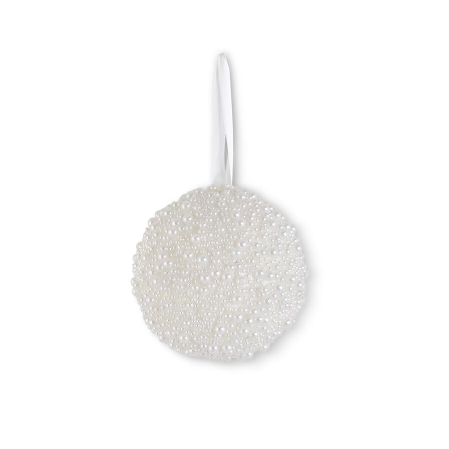 White Pearl Beaded Ornament 4.75"