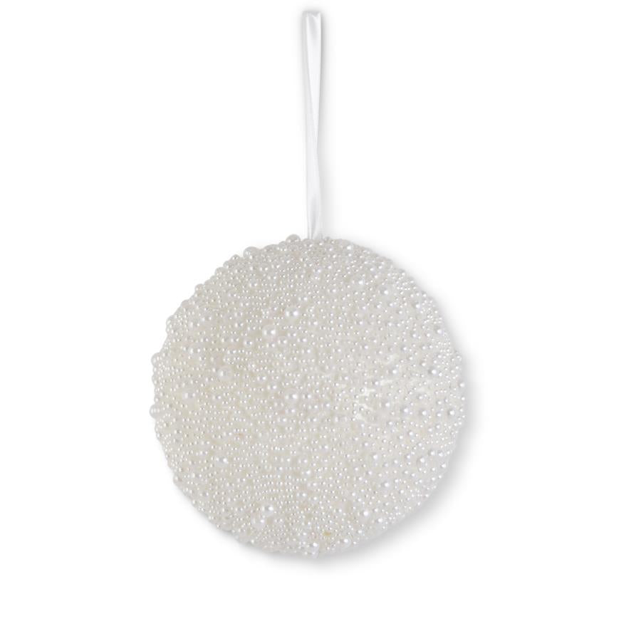 White Pearl Beaded Ornament 6"