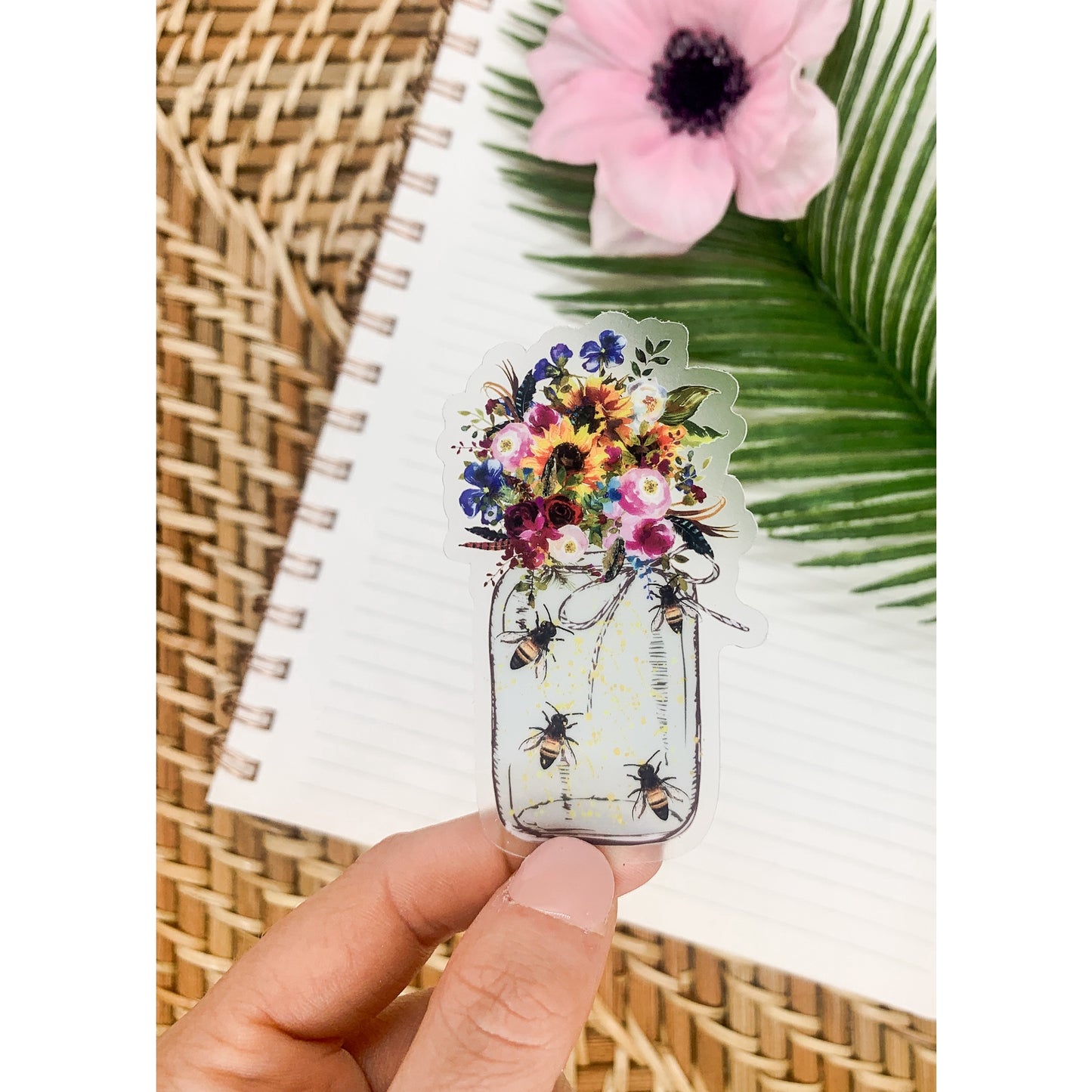 Load image into Gallery viewer, Floral Bee Mason Jar Sticker
