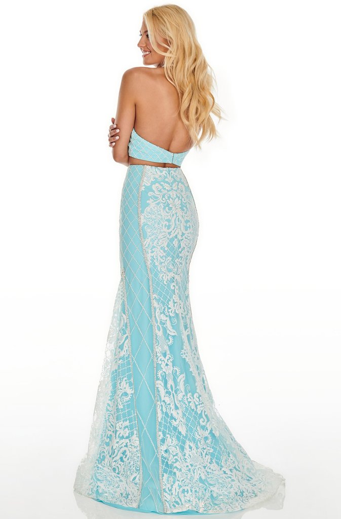 Prom Dress 7003 | Aqua/White