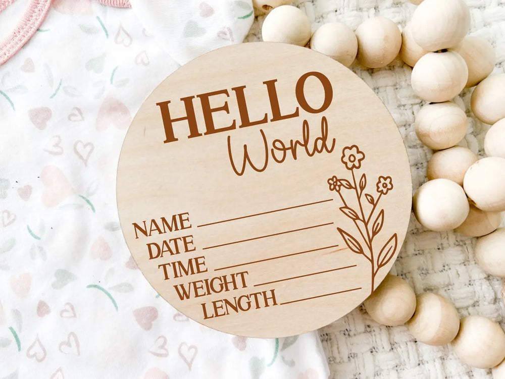 Birth Announcement Wood Disc | Wildflower