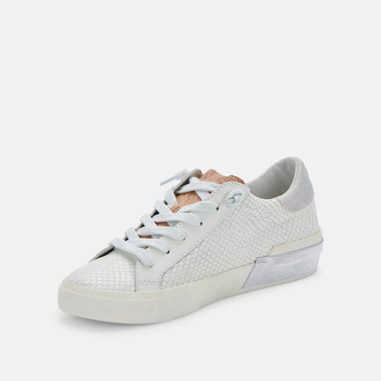 Zina Sneaker | White/Natural Embossed Leather