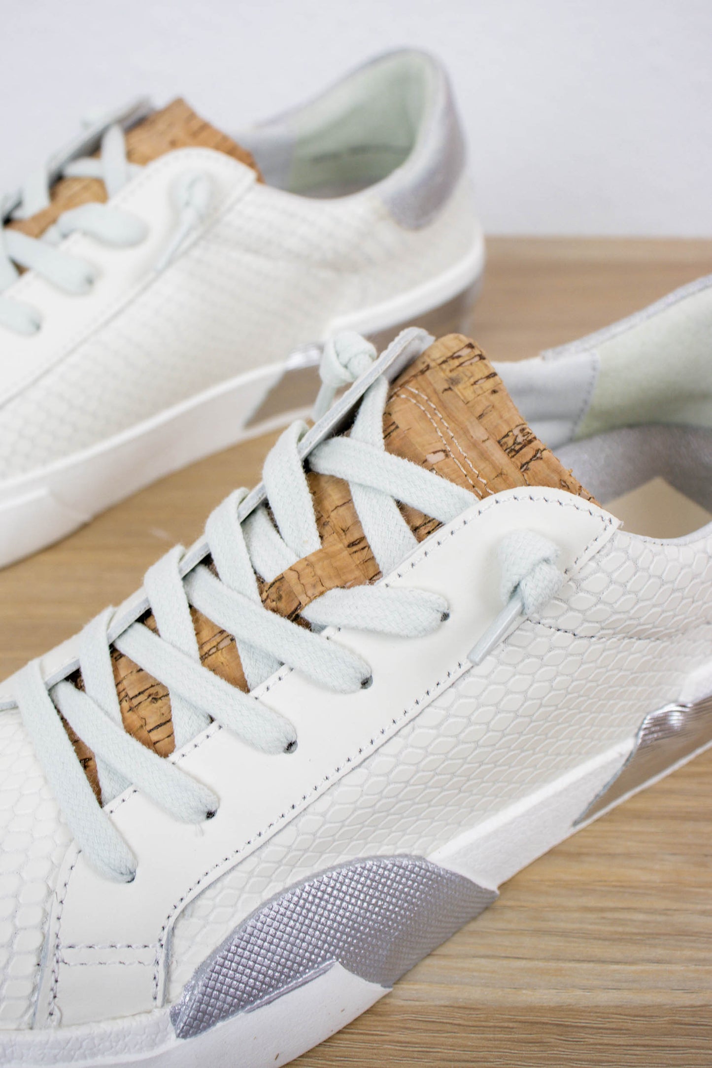 Zina Sneaker | White/Natural Embossed Leather