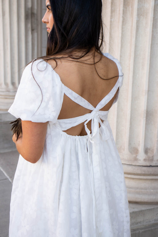 Allie Puff Sleeve Tie Back Dress | Ivory