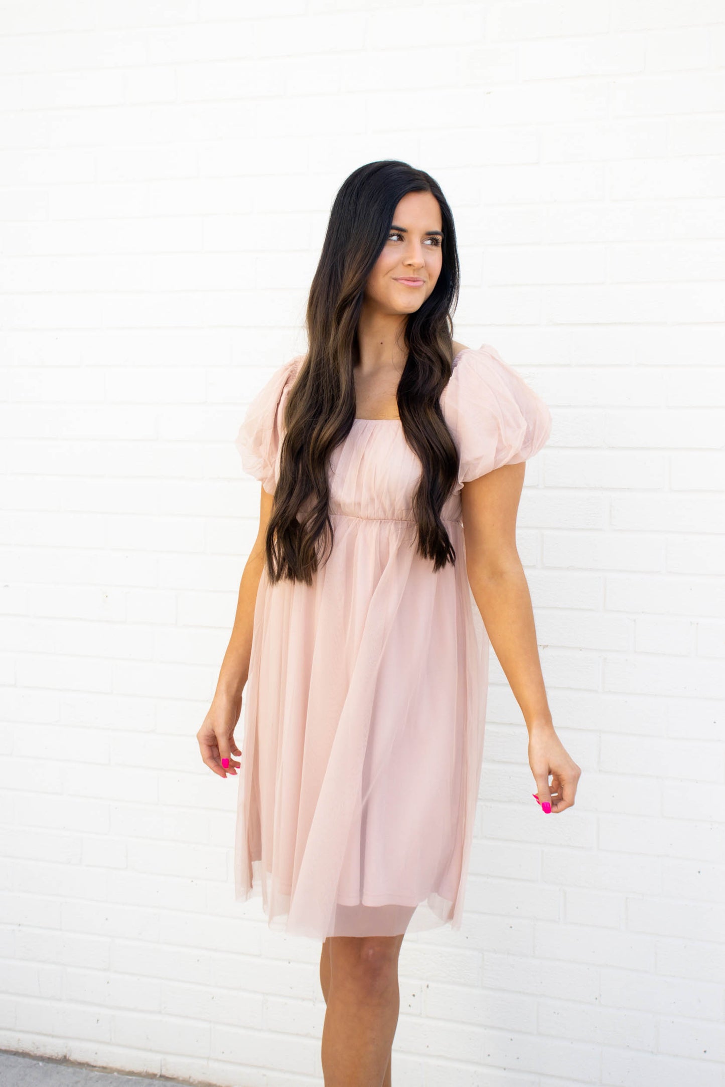 Beatrice Puff Sleeve Mesh Mini Dress | Nude Pink