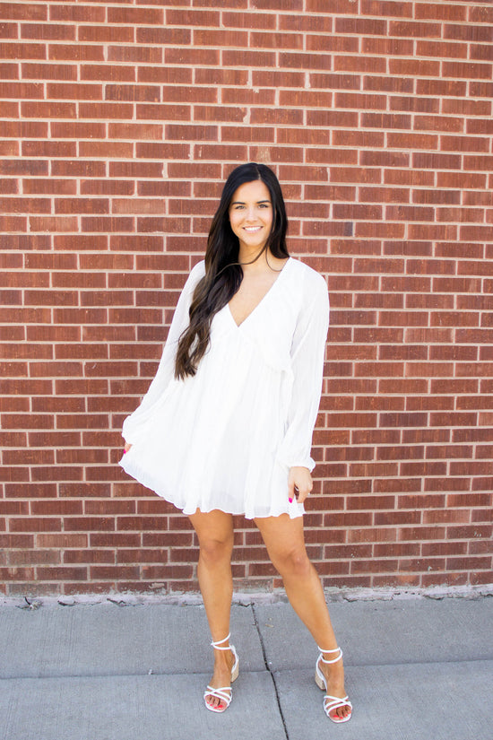 Demi Puff Sleeve V-Neck Dress | White
